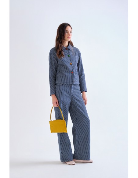 PANTALON VAQUERO CON RAYAS AZUL