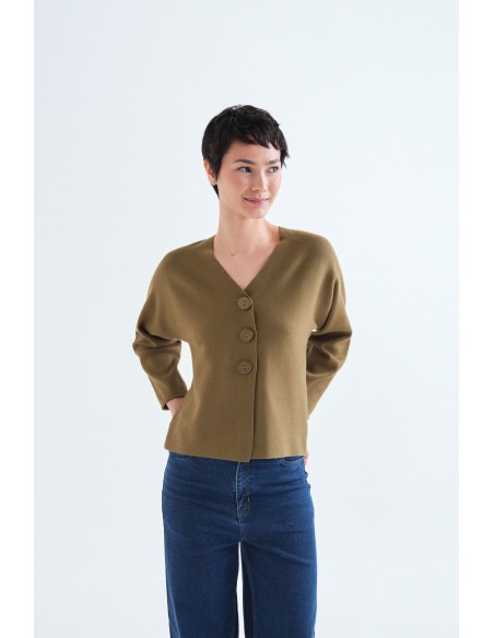 CARDIGAN EVASE DE PUNTO VERDE BOTONES GRANDES