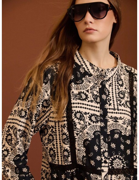 BLUSA CON RIBETE DE CACHEMIRE BICOLOR