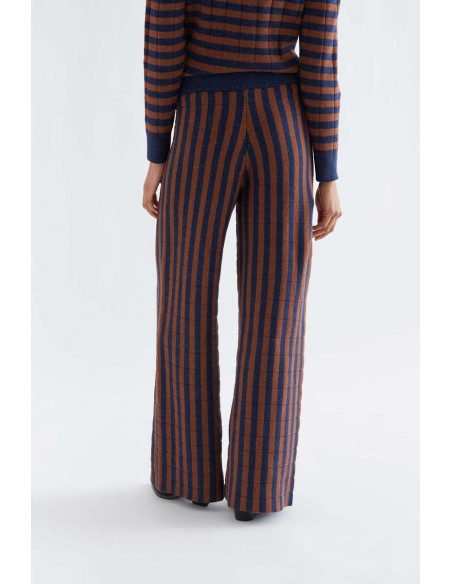 PANTALÓN PUNTO CON ESTAMPADO DE RAYAS AZUL MARINO Y MARRÓN