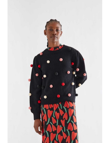 JERSEY PUNTO POMPONES MULTICOLOR MARRÓN/NEGRO