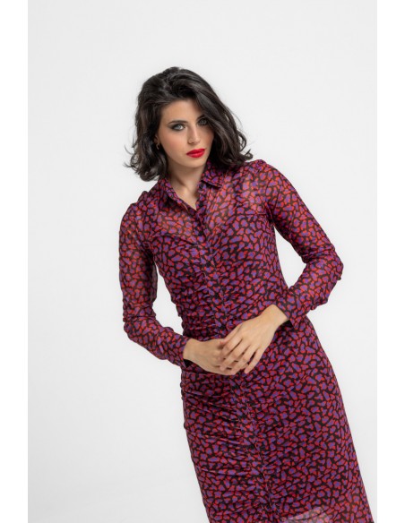 VESTIDO CAMISERO LARGO DRAPEADO ANIMAL INSTINCT