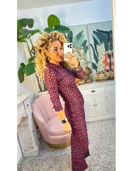 VESTIDO CAMISERO LARGO DRAPEADO ANIMAL INSTINCT