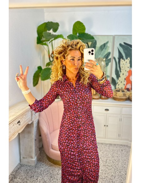 VESTIDO CAMISERO LARGO DRAPEADO ANIMAL INSTINCT