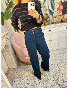 PANTALÓN DE PANA DOBLE BOTÓN AZUL MARINO